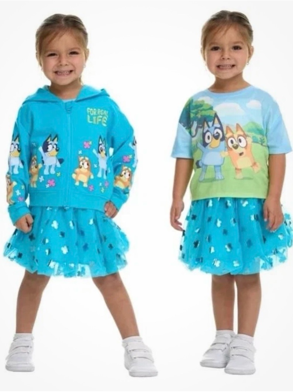 Girls Turquoise Kids Matching Set - Hoodie, Graphic Tee & Tulle Skirt